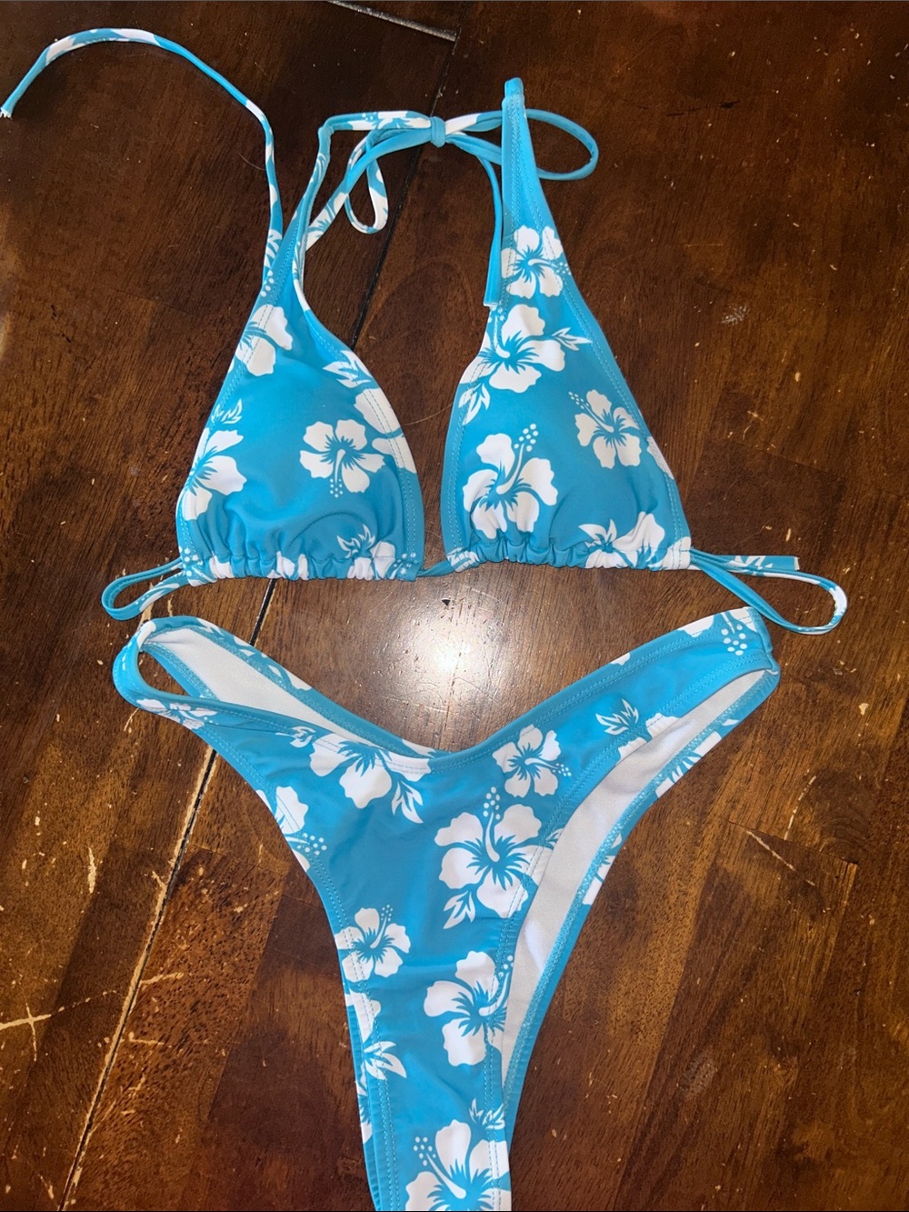 SHEIN Blue & White Floral Triangle Bikini